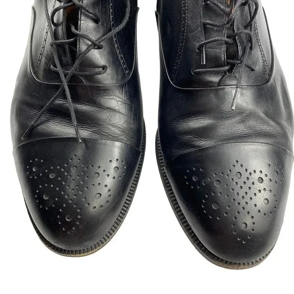 Salvatore Ferragamo Mens  Tramezza Black Leather Punch Cap Toe Lace-up Shoes 11D - Picture 10 of 11